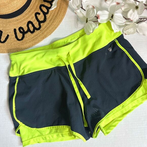 Avia Neon Yellow/Gray Mesh Drawstring Running Athletic Shorts - Picture 1 of 6